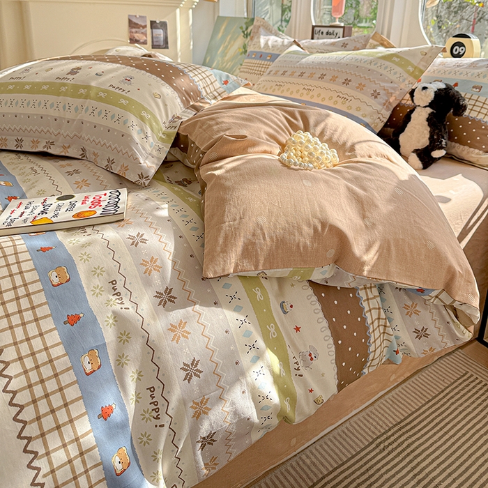 91家纺网 家纺一手货源 找家纺 卡普纯棉全棉四件套13070喷气床单款床笠款三件套 童年小事