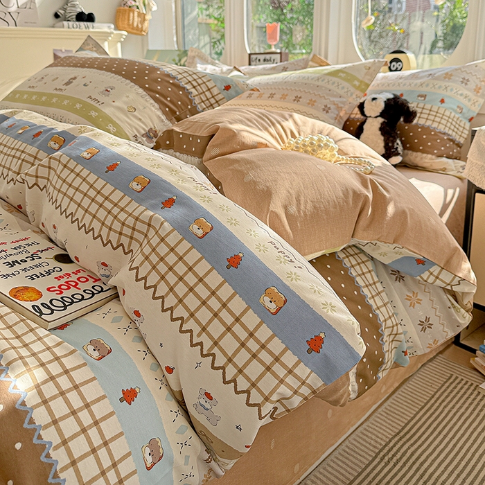 卡普纯棉全棉四件套13070喷气床单款床笠款三件套 童年小事