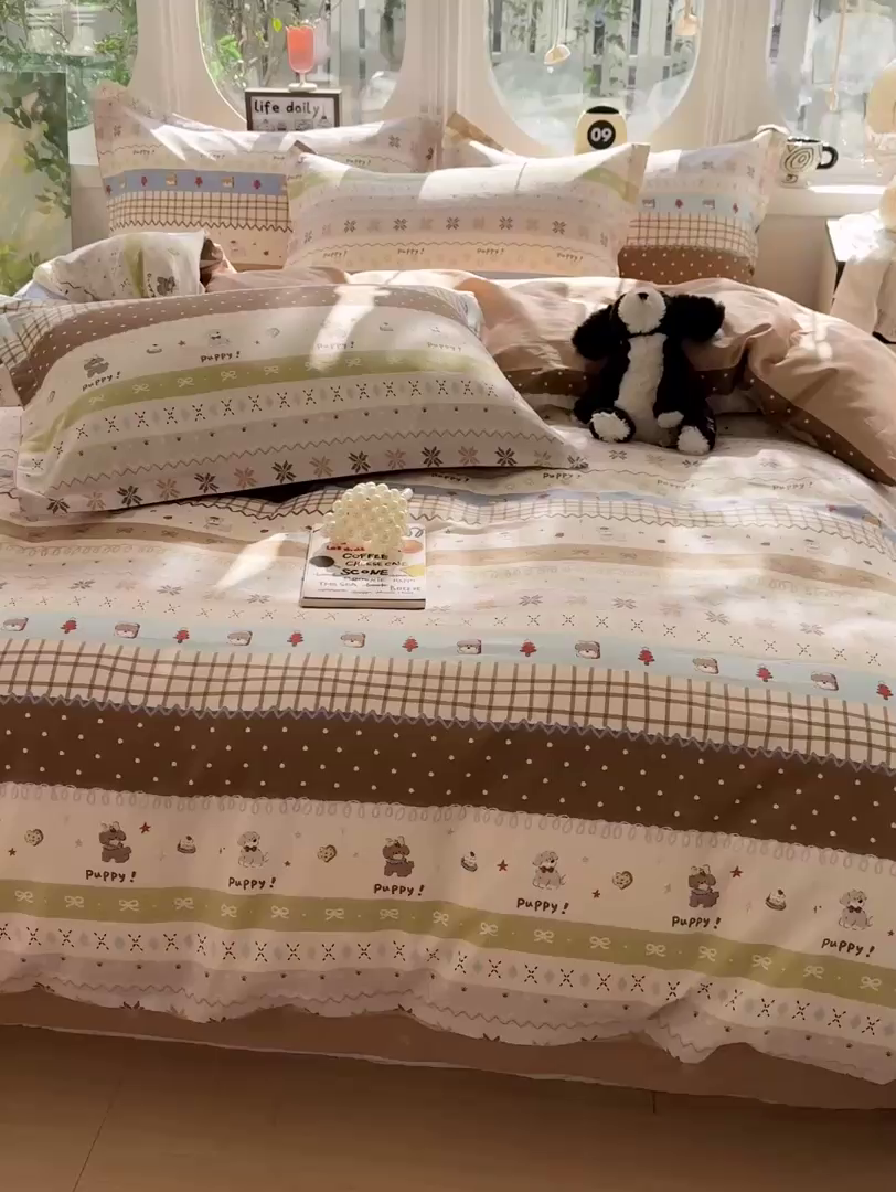 91家纺网 家纺一手货源 找家纺 卡普纯棉全棉四件套13070喷气床单款床笠款三件套 童年小事