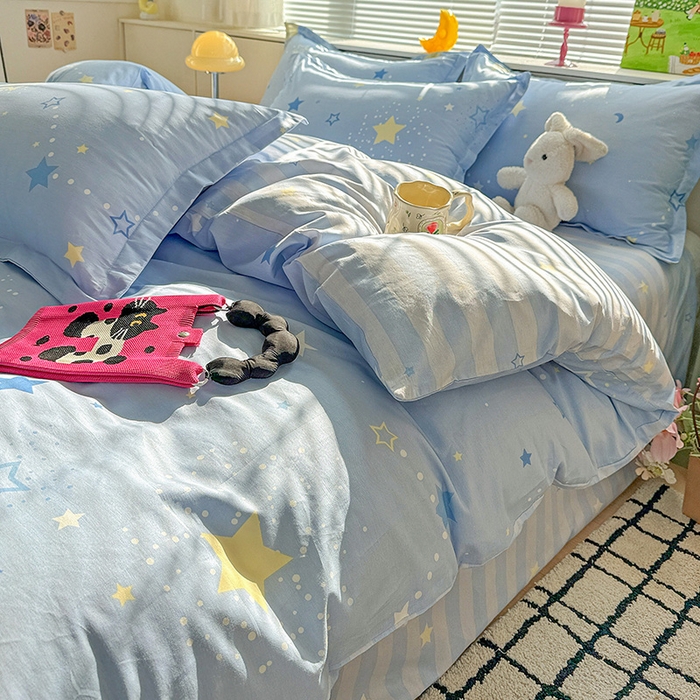 91家纺网 家纺一手货源 找家纺 卡普纯棉全棉四件套13070喷气床单款床笠款三件套 五星集