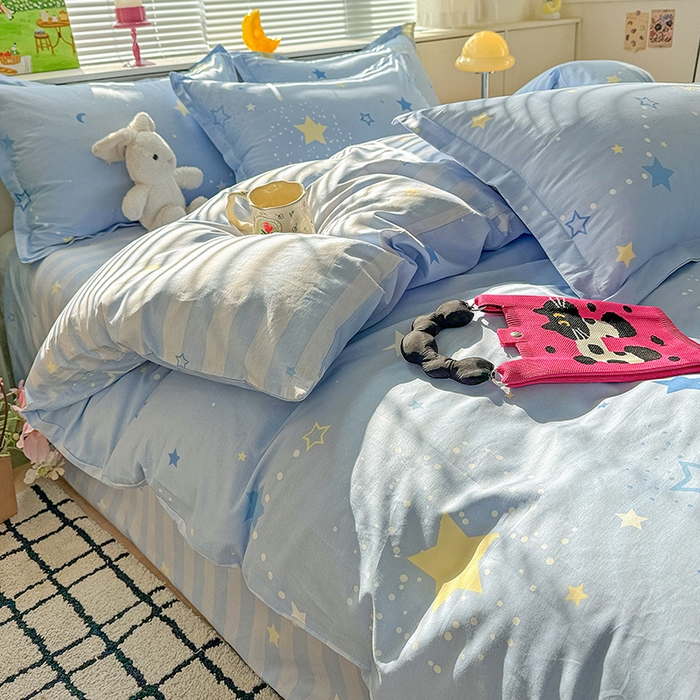 91家纺网 家纺一手货源 找家纺 卡普纯棉全棉四件套13070喷气床单款床笠款三件套 五星集