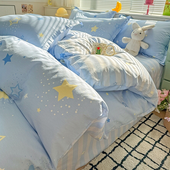 卡普纯棉全棉四件套13070喷气床单款床笠款三件套 五星集