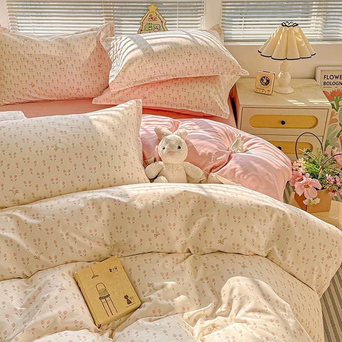 91家纺网 家纺一手货源 找家纺 卡普纯棉全棉四件套13070喷气床单款床笠款三件套 小甜蜜