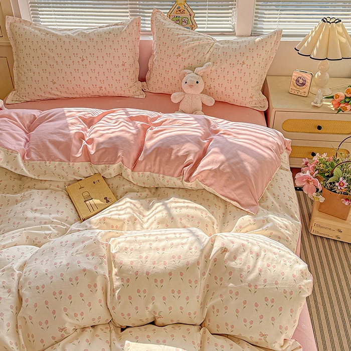 91家纺网 家纺一手货源 找家纺 卡普纯棉全棉四件套13070喷气床单款床笠款三件套 小甜蜜