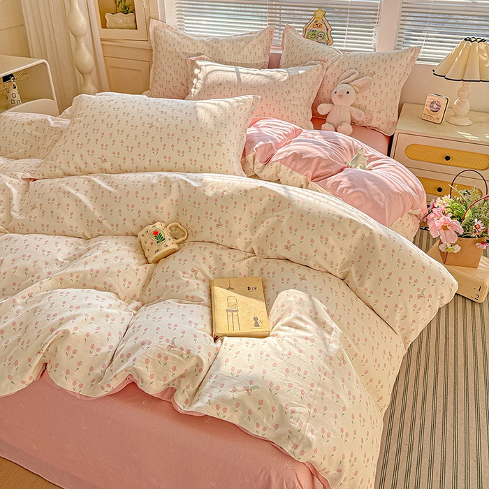 91家纺网 家纺一手货源 找家纺 卡普纯棉全棉四件套13070喷气床单款床笠款三件套 小甜蜜