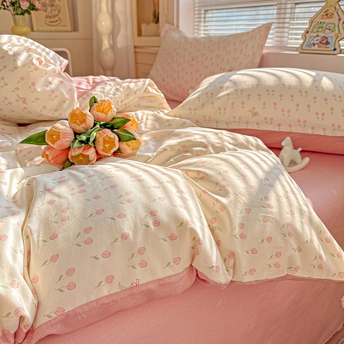 91家纺网 家纺一手货源 找家纺 卡普纯棉全棉四件套13070喷气床单款床笠款三件套 小甜蜜