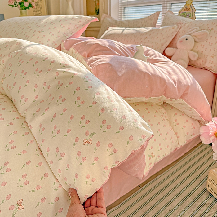 91家纺网 家纺一手货源 找家纺 卡普纯棉全棉四件套13070喷气床单款床笠款三件套 小甜蜜