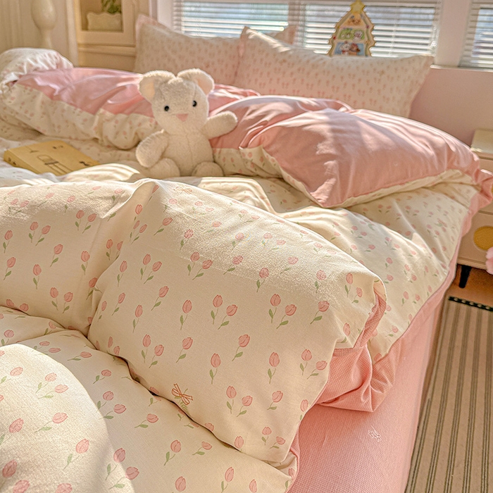 91家纺网 家纺一手货源 找家纺 卡普纯棉全棉四件套13070喷气床单款床笠款三件套 小甜蜜