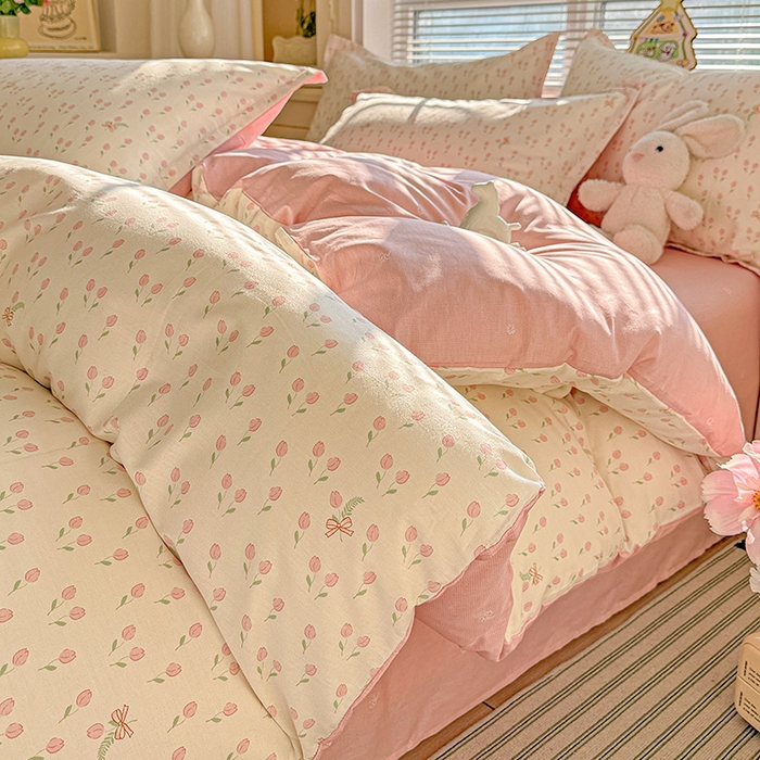 卡普纯棉全棉四件套13070喷气床单款床笠款三件套 小甜蜜