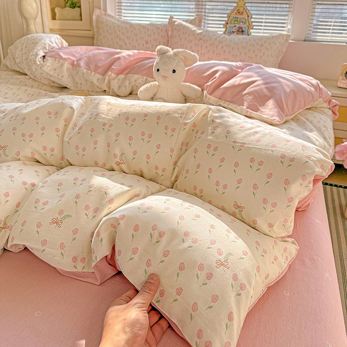 91家纺网 家纺一手货源 找家纺 卡普纯棉全棉四件套13070喷气床单款床笠款三件套 小甜蜜