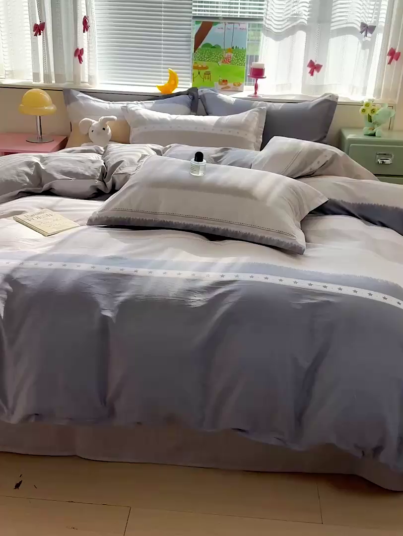 91家纺网 家纺一手货源 找家纺 卡普纯棉全棉四件套13070喷气床单款床笠款三件套 星辰大海