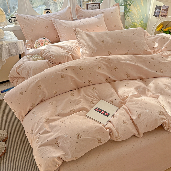 91家纺网 家纺一手货源 找家纺 卡普纯棉全棉四件套13070喷气床单款床笠款三件套 星光熊