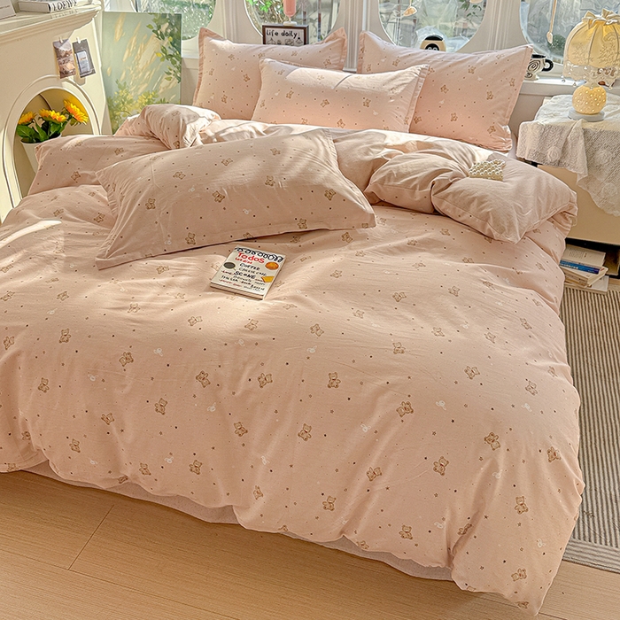 91家纺网 家纺一手货源 找家纺 卡普纯棉全棉四件套13070喷气床单款床笠款三件套 星光熊