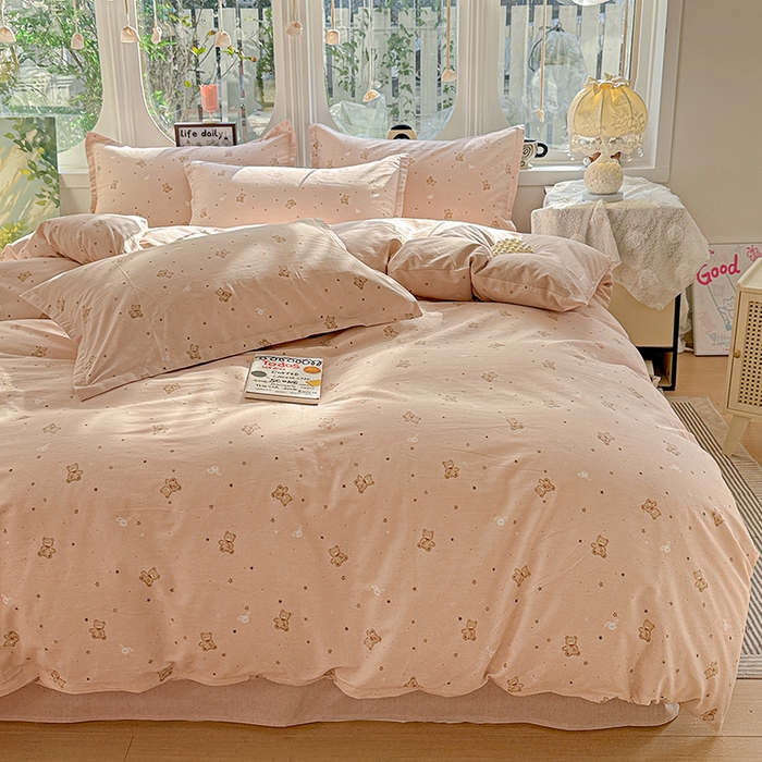 91家纺网 家纺一手货源 找家纺 卡普纯棉全棉四件套13070喷气床单款床笠款三件套 星光熊