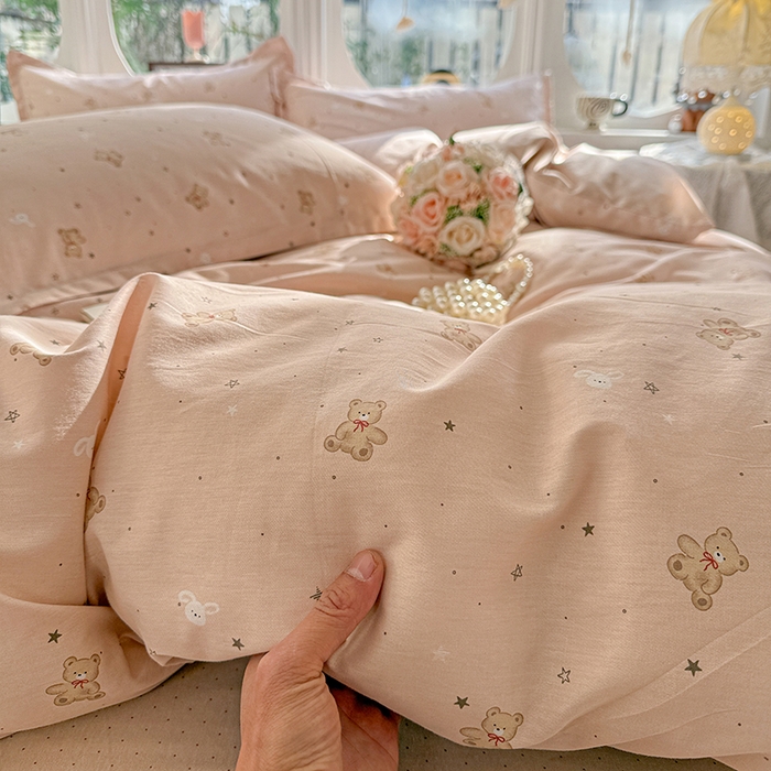 91家纺网 家纺一手货源 找家纺 卡普纯棉全棉四件套13070喷气床单款床笠款三件套 星光熊