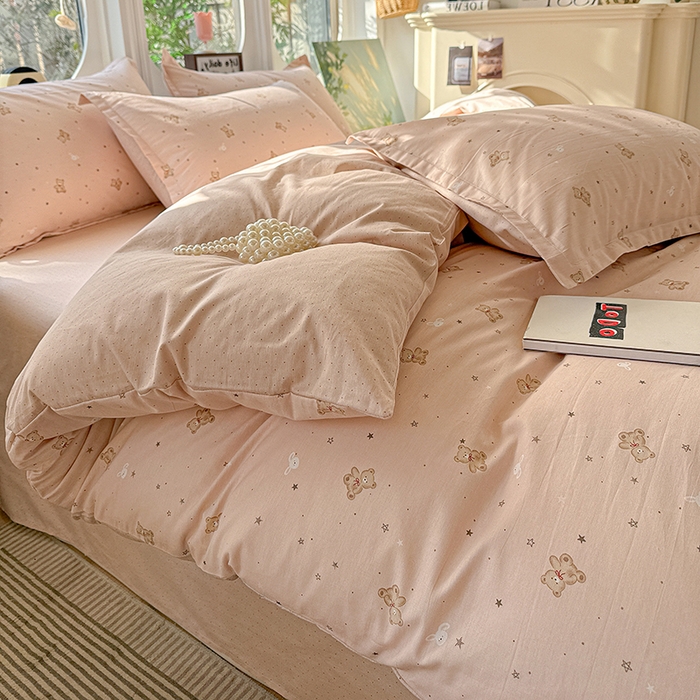 91家纺网 家纺一手货源 找家纺 卡普纯棉全棉四件套13070喷气床单款床笠款三件套 星光熊