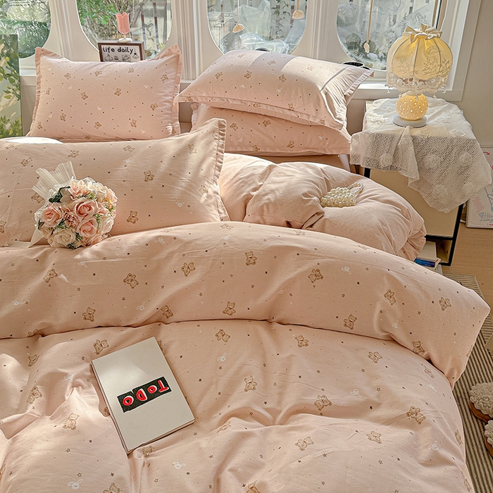 91家纺网 家纺一手货源 找家纺 卡普纯棉全棉四件套13070喷气床单款床笠款三件套 星光熊