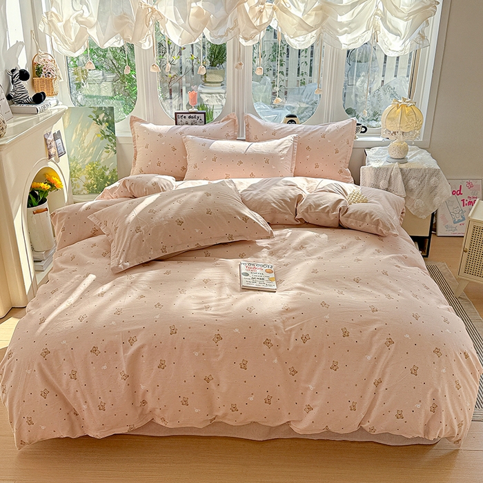 91家纺网 家纺一手货源 找家纺 卡普纯棉全棉四件套13070喷气床单款床笠款三件套 星光熊