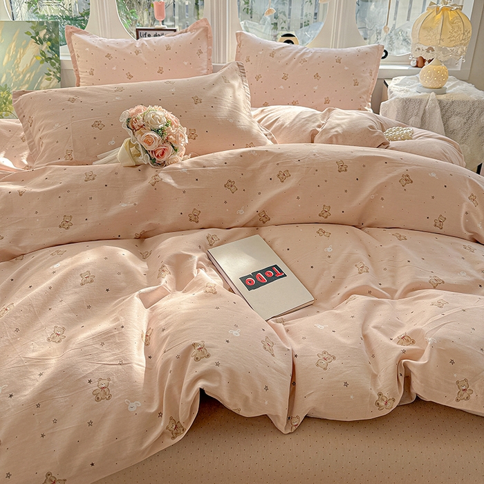 91家纺网 家纺一手货源 找家纺 卡普纯棉全棉四件套13070喷气床单款床笠款三件套 星光熊