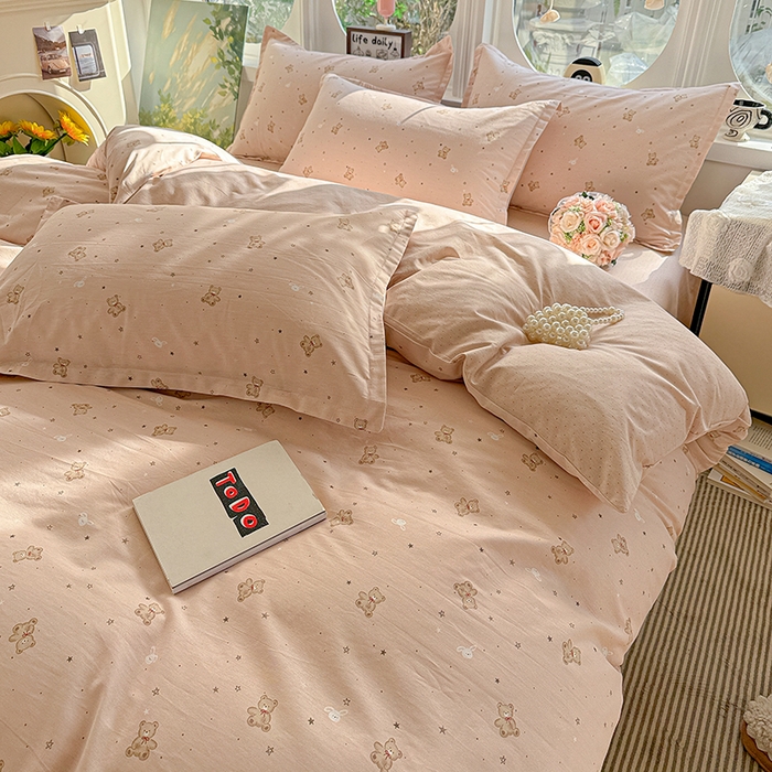 91家纺网 家纺一手货源 找家纺 卡普纯棉全棉四件套13070喷气床单款床笠款三件套 星光熊