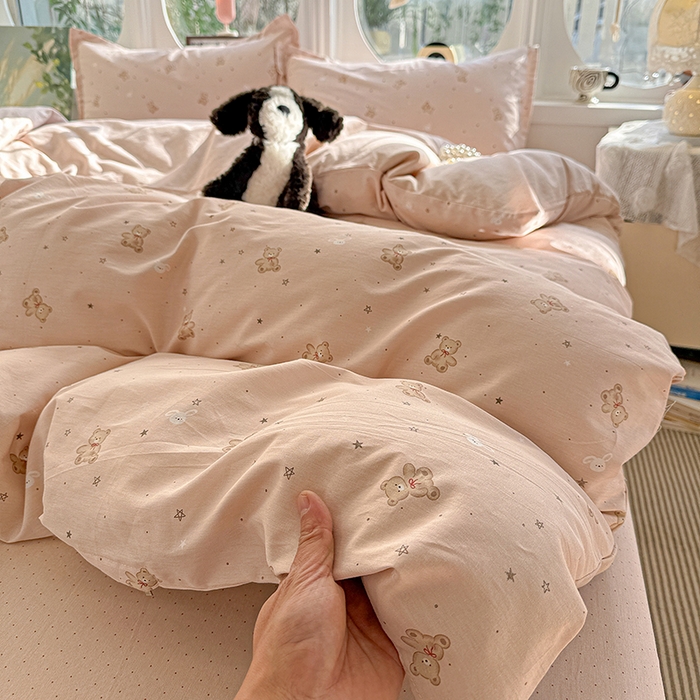 91家纺网 家纺一手货源 找家纺 卡普纯棉全棉四件套13070喷气床单款床笠款三件套 星光熊