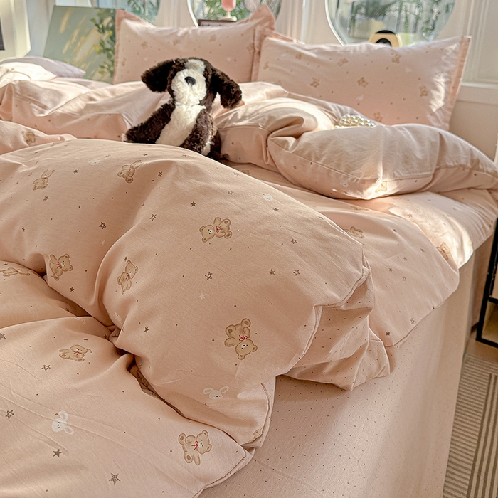 91家纺网 家纺一手货源 找家纺 卡普纯棉全棉四件套13070喷气床单款床笠款三件套 星光熊