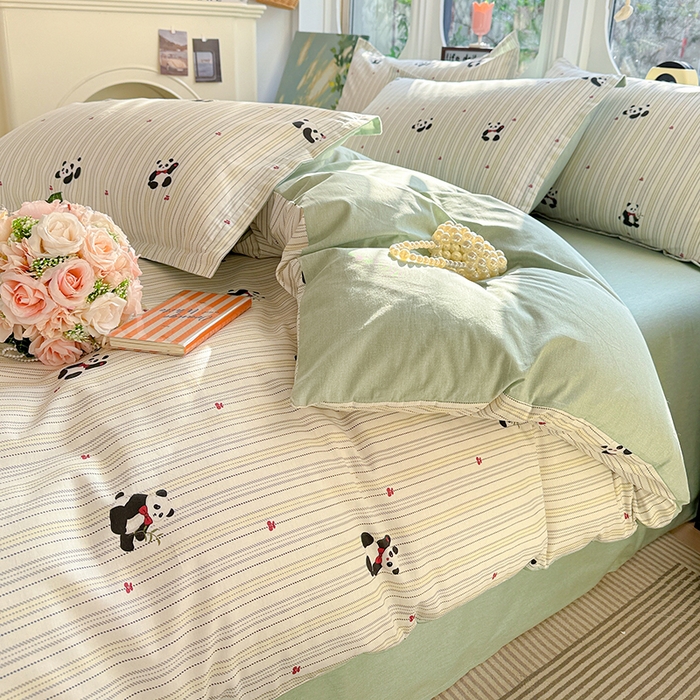 91家纺网 家纺一手货源 找家纺 卡普纯棉全棉四件套13070喷气床单款床笠款三件套 熊猫波波