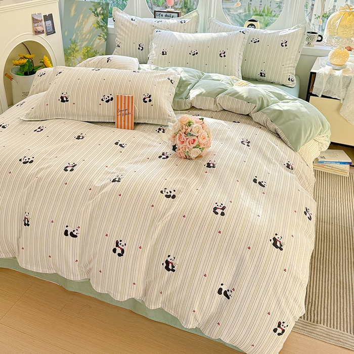 91家纺网 家纺一手货源 找家纺 卡普纯棉全棉四件套13070喷气床单款床笠款三件套 熊猫波波