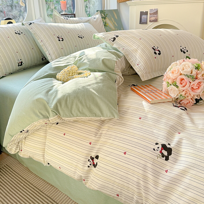 91家纺网 家纺一手货源 找家纺 卡普纯棉全棉四件套13070喷气床单款床笠款三件套 熊猫波波