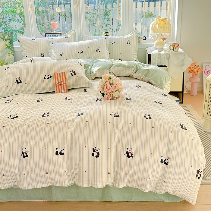91家纺网 家纺一手货源 找家纺 卡普纯棉全棉四件套13070喷气床单款床笠款三件套 熊猫波波