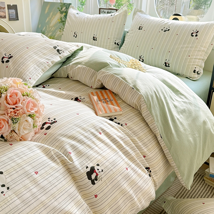 91家纺网 家纺一手货源 找家纺 卡普纯棉全棉四件套13070喷气床单款床笠款三件套 熊猫波波