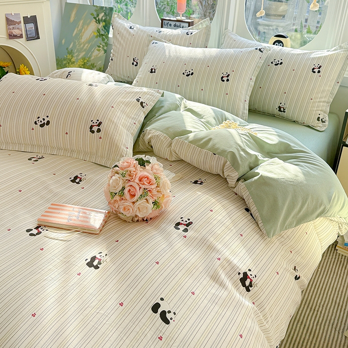 91家纺网 家纺一手货源 找家纺 卡普纯棉全棉四件套13070喷气床单款床笠款三件套 熊猫波波