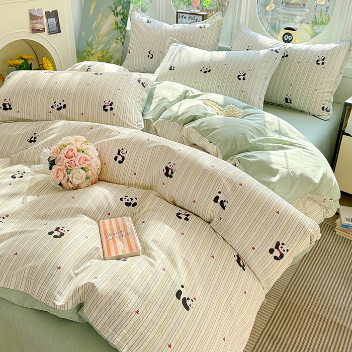 91家纺网 家纺一手货源 找家纺 卡普纯棉全棉四件套13070喷气床单款床笠款三件套 熊猫波波