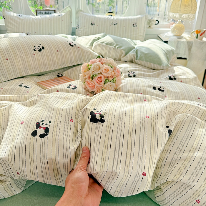 91家纺网 家纺一手货源 找家纺 卡普纯棉全棉四件套13070喷气床单款床笠款三件套 熊猫波波
