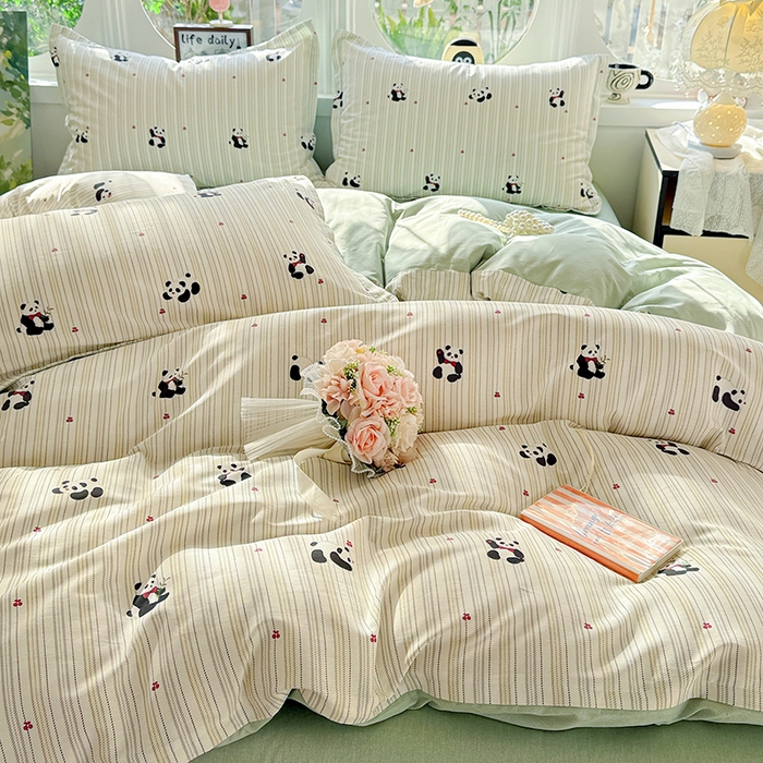 91家纺网 家纺一手货源 找家纺 卡普纯棉全棉四件套13070喷气床单款床笠款三件套 熊猫波波