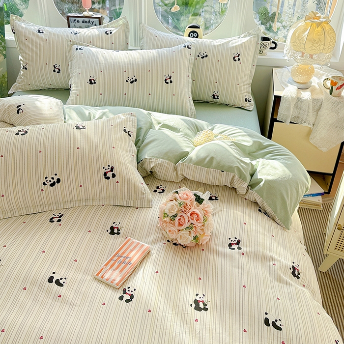 91家纺网 家纺一手货源 找家纺 卡普纯棉全棉四件套13070喷气床单款床笠款三件套 熊猫波波