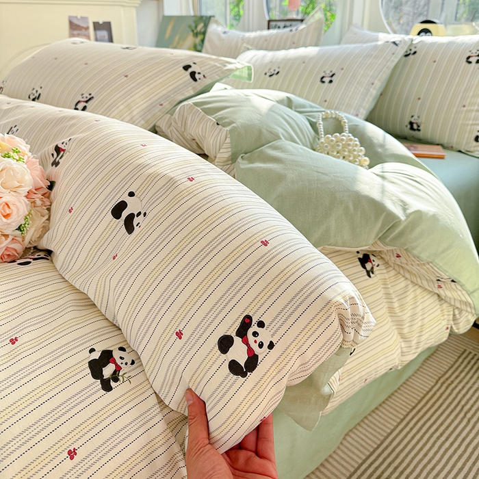 91家纺网 家纺一手货源 找家纺 卡普纯棉全棉四件套13070喷气床单款床笠款三件套 熊猫波波