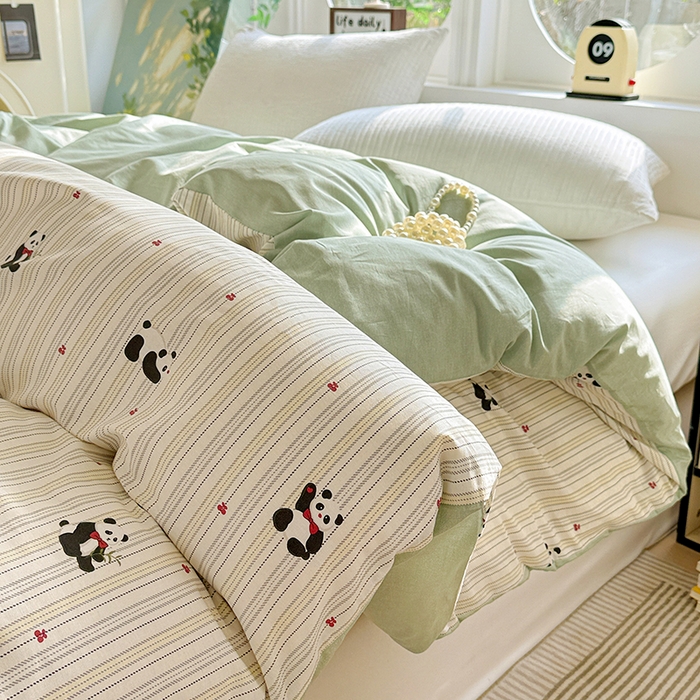 卡普纯棉全棉四件套13070喷气床单款床笠款三件套 熊猫波波
