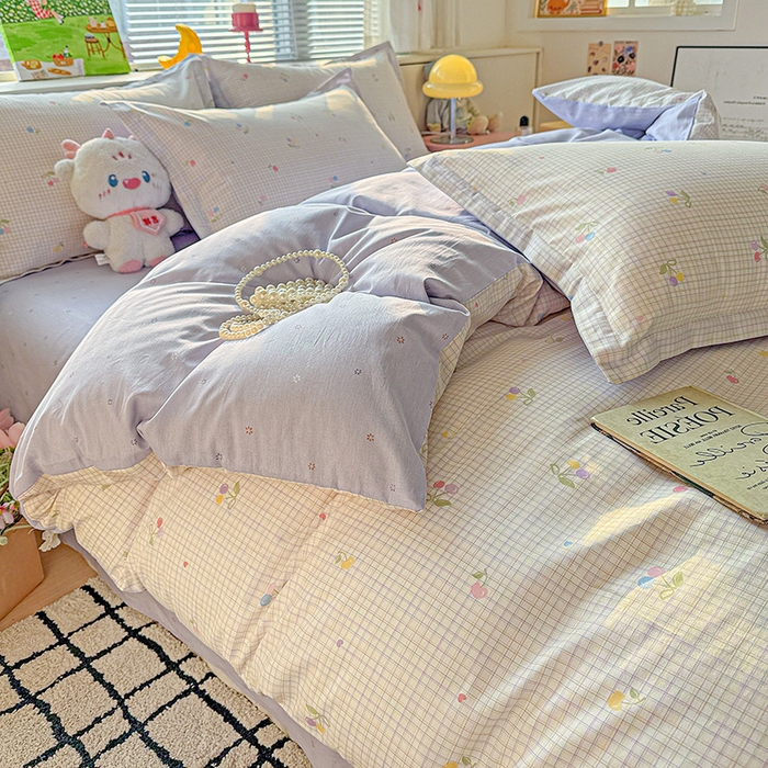 91家纺网 家纺一手货源 找家纺 卡普纯棉全棉四件套13070喷气床单款床笠款三件套 樱桃小可