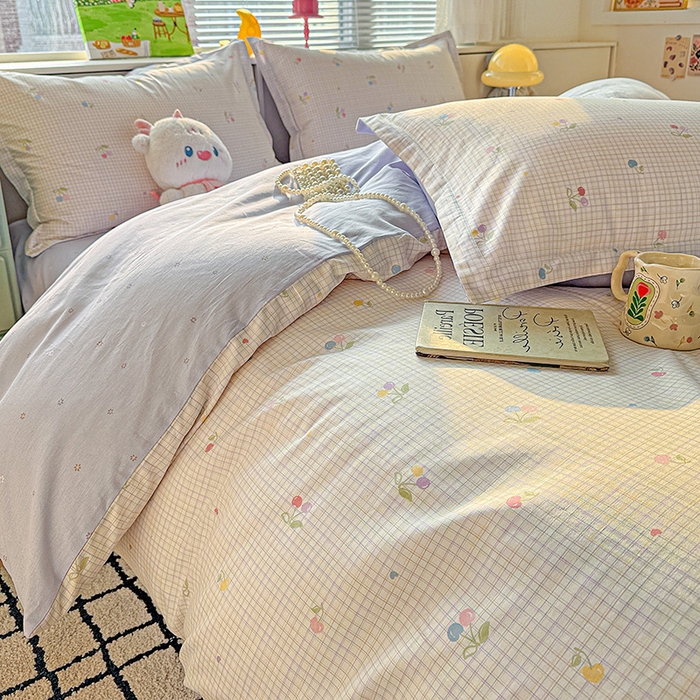 91家纺网 家纺一手货源 找家纺 卡普纯棉全棉四件套13070喷气床单款床笠款三件套 樱桃小可