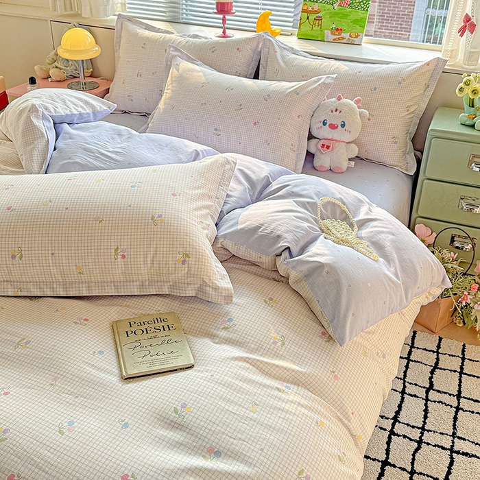 91家纺网 家纺一手货源 找家纺 卡普纯棉全棉四件套13070喷气床单款床笠款三件套 樱桃小可