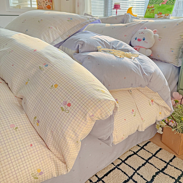 卡普纯棉全棉四件套13070喷气床单款床笠款三件套 樱桃小可