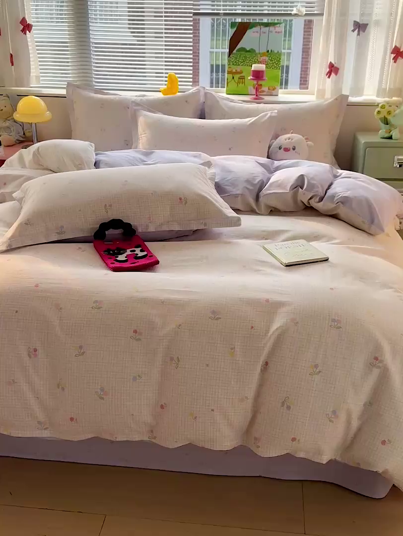 91家纺网 家纺一手货源 找家纺 卡普纯棉全棉四件套13070喷气床单款床笠款三件套 樱桃小可