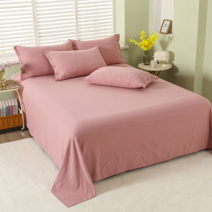 91家纺网 家纺一手货源 找家纺 （总）博婷 2026新款水洗棉麻皱皱纱纽扣工艺款四件套