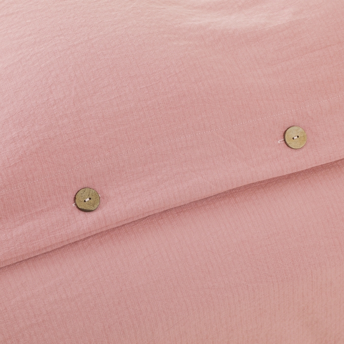 91家纺网 家纺一手货源 找家纺 博婷 2026新款水洗棉麻皱皱纱纽扣工艺款四件套 豆沙