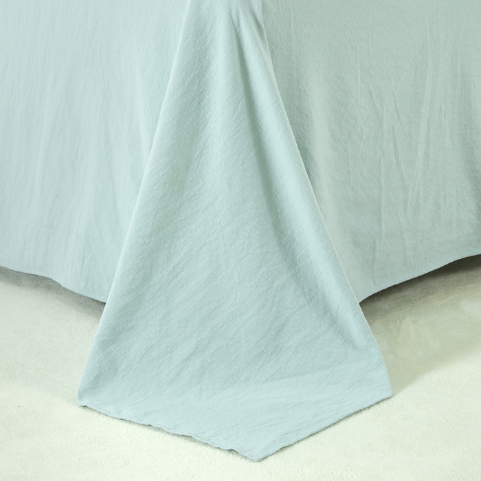 91家纺网 家纺一手货源 找家纺 博婷 2026新款水洗棉麻皱皱纱纽扣工艺款四件套 湖蓝