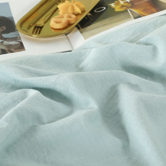 91家纺网 家纺一手货源 找家纺 博婷 2026新款水洗棉麻皱皱纱纽扣工艺款四件套 湖蓝
