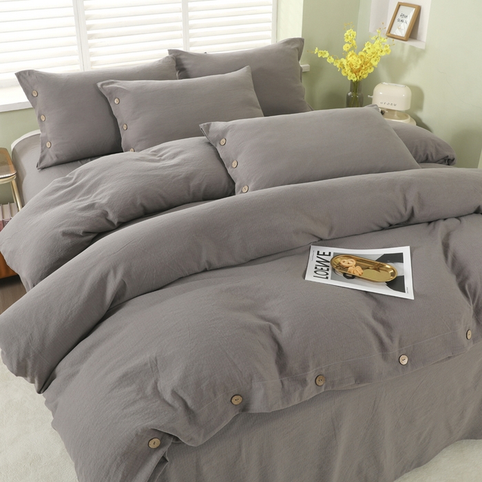 博婷 2026新款水洗棉麻皱皱纱纽扣工艺款四件套 灰色