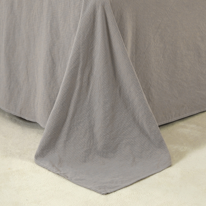 91家纺网 家纺一手货源 找家纺 博婷 2026新款水洗棉麻皱皱纱纽扣工艺款四件套 灰色