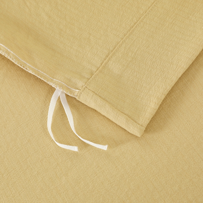 91家纺网 家纺一手货源 找家纺 博婷 2026新款水洗棉麻皱皱纱纽扣工艺款四件套 姜黄